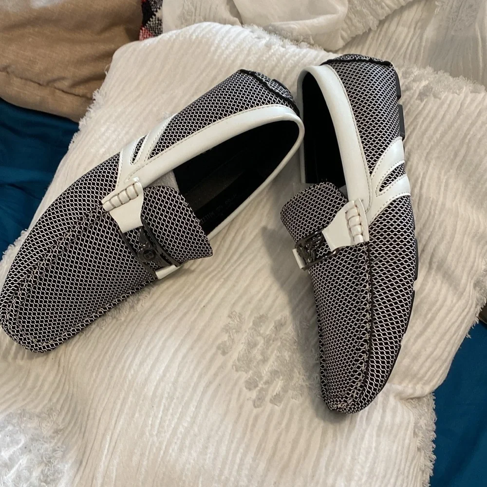 Giovanni slip on grip black white new square toe line loafer shoes size 8
